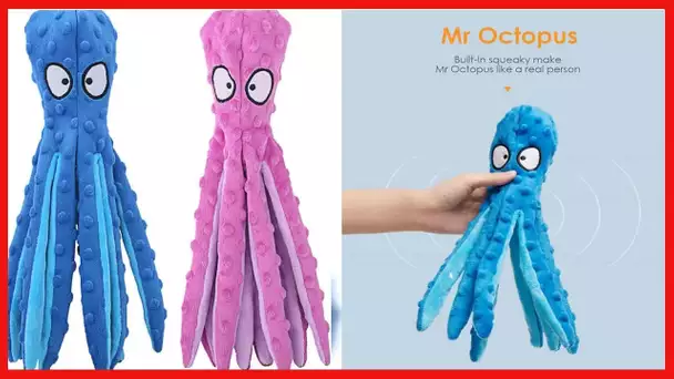 HGB Squeaky Dog Toys, Octopus No Stuffing Crinkle Plush Dog Chew Toys for Puppy Teething, Pet