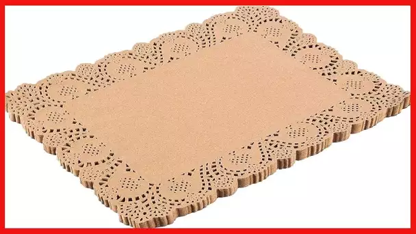 Juvale Brown Lace Paper Doilies, Rectangle Placemats for Decoration (15.5 x 11.7 in, 100 Pack)