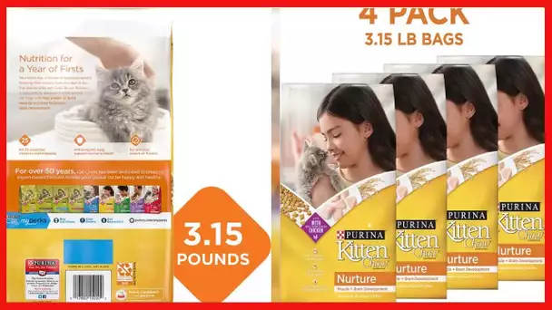 Purina Kitten Chow Dry Kitten Food, Nurture Muscle + Brain Development - (4) 3.15 lb. Bags