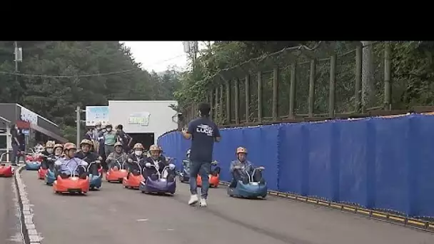 Corée du Sud : une piste de luge géante... sur une route fermée