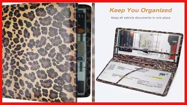 Yarnic Leopard Car Registration and Insurance Holder, Car Document Holder with Magnetic Closure