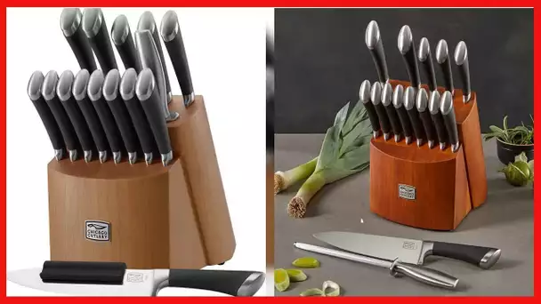 Chicago Cutlery Fusion 17 Piece Kitchen Knife Set with Wooden Storage Block, Cushion-Grip Handles