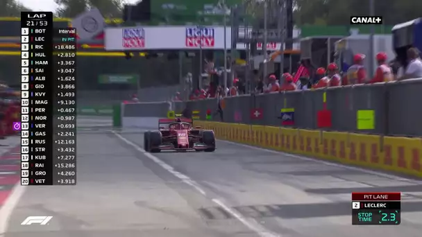 Leclerc et Hamilton roue dans roue à la sortie des stands !