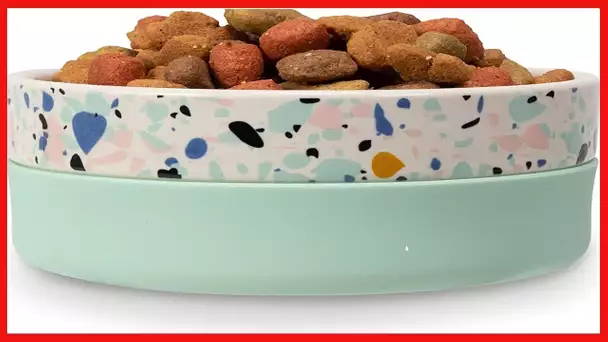 Jonathan Adler: Now House Mint "Terrazzo" Duo Bowl, Small | Dishwasher Safe, Easy to Clean Dog Bowl