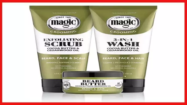 Soft-Sheen Carson Magic Beard Grooming Kit for Men with Cedarwood Oil- Beard Butter, Scrub and Clean