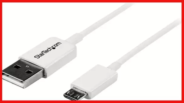 StarTech.com 0.5m White Micro USB Cable Cord - A to Micro B - Micro USB Charging Data Cable - USB