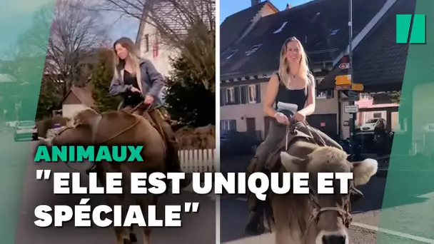 Elle a fait de sa vache son animal de compagnie