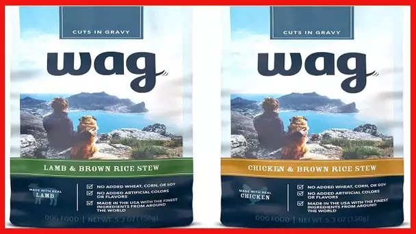 Amazon Brand - Wag Wet Dog Food Topper, Chicken & Lamb Brown Rice Stew in Gravy Variety Pack, 5.3 oz