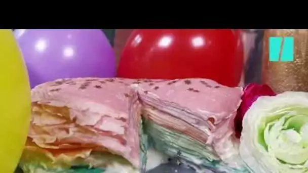 Pour la chandeleur, on a testé un gâteau de crêpes coloré mais trop sucré