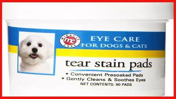 Miracle Care Tear Stain Pads Made in USA [Soft Pet Wipes for Gently Cleaning Eyes] Sterile Cat