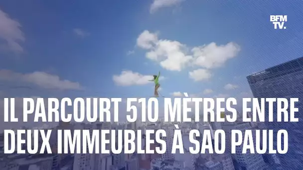 Brésil: ce funambule parcourt plus de 500 mètres entre deux immeubles de Sao Paulo