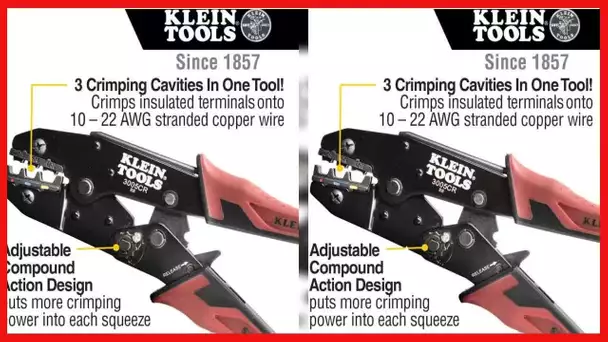 Klein Tools 3005CR Wire Crimper Tool, Ratcheting Insulated Terminal Crimper for 10 to 22 AWG Wire