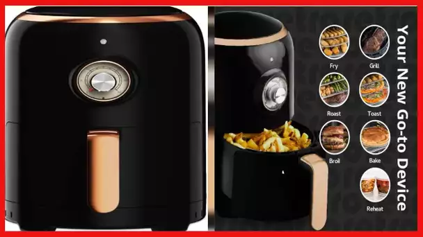 Aria Premium 2 Qt. Retro Style Ceramic Air Fryer, Black/Stainless Trim