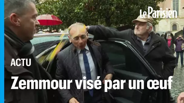 Eric Zemmour reçoit un œuf sur la tête à son arrivée à Moissac