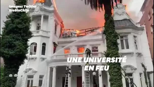 À Santiago, une université incendiée en marge d'une manifestation massive