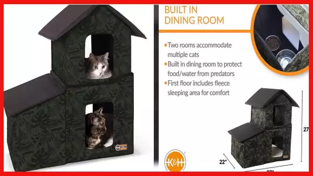 K&H Pet Products Two-Story Outdoor Multi-Kitty House Cat Shelter with Dining Room