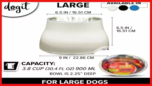 Dogit Elevated Dog Bowl, Stainless Steel Dog Food and Water Bowl for Large Dogs, White, 73753