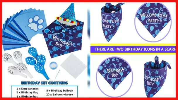 TCBOYING Dog Birthday Bandana, Dog Birthday Boy Hat Scarfs Flag Balloon with Cute Doggie Birthday