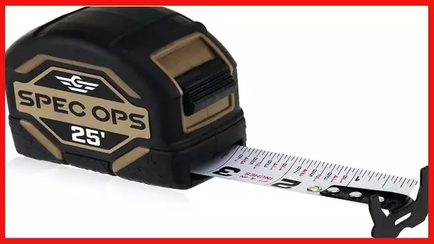 Spec Ops Tools 25-Foot Tape Measure, 1 1/4" Double-Sided Blade, Military-Grade Composite Case