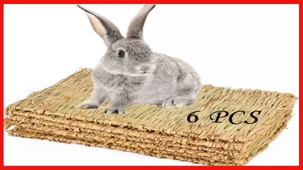 PINVNBY 6 Pack Rabbit Grass Mat, Bunny Natural Straw Woven Bed, Small Animal Cages Hay Nest Sleeping