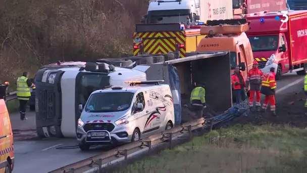 Marly : un camion se renverse, l'A2 coupée à la circulation