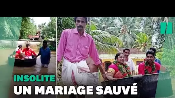 En pleines inondations en Inde, ils se rendent à leur mariage en marmite