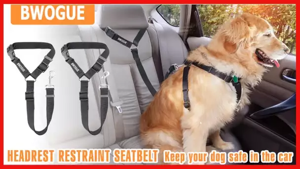 BWOGUE 2 Packs Dog Cat Safety Seat Belt Strap Car Headrest Restraint Adjustable Nylon Fabric Dog