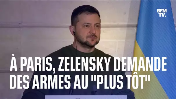 À Paris, Volodymyr Zelensky demande des avions et de l'armement lourd le "plus tôt" possible