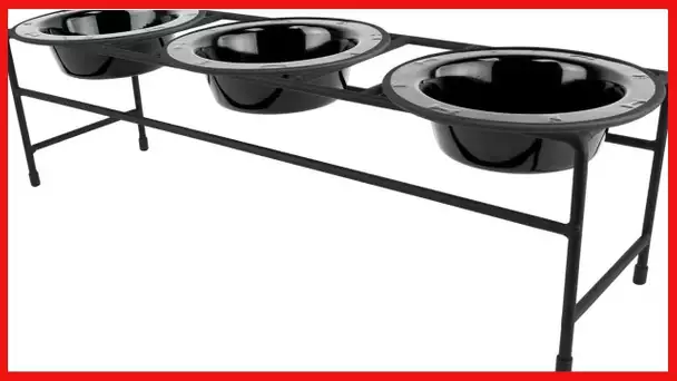 Platinum Pets Modern Triple Diner Feeder with Stainless Steel Dog Bowls, Small, Midnight Black