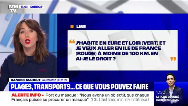 Puis-je me déplacer d'un département d'un département vert vers un rouge s'il est à moins de 100km?