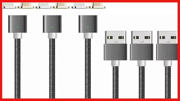 NetDot 3rd Generation 3.3' 2 in 1 Micro USB + Lightning Magnetic Charging Cable - Gray - Pack of 3