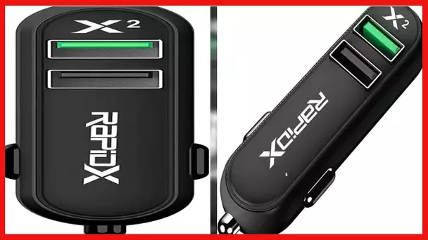 RapidX RXX2QCBLK X2 2 Port Car Charger with Quick Charge Black (RX-X2QCBLK)