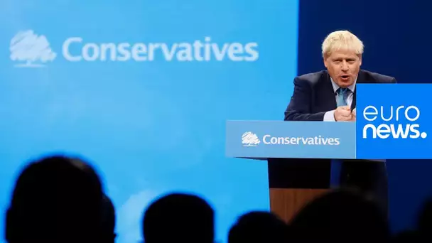 Le Premier ministre britannique Boris Johnson prononce son discours d'ouverture au Parti conservateu