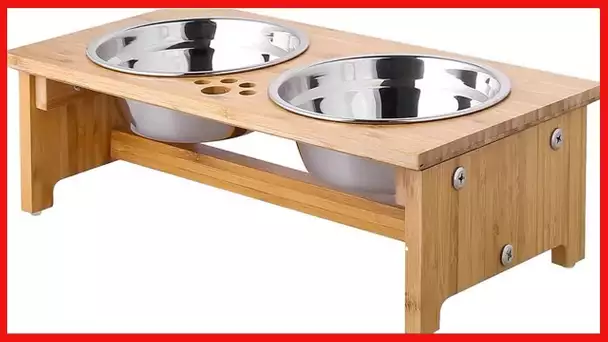 *FOREYY Raised Pet Bowls for Cats and Small Dogs, Bamboo Elevated Dog Cat Food and Water Bowls