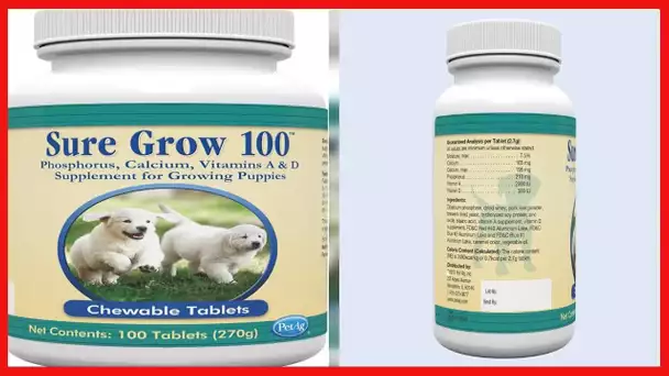 PetAg Sure Grow 100 - Puppy Vitamins - Calcium & Phosphorus Supplement for Dogs - 100 Tablets