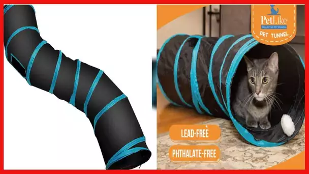 PetLike S Way Cat Tunnel Collapsible Pop-up Pet Tube Hideaway Play Toy with Ball (S-Way, Black)