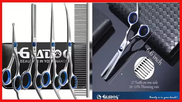 GLADOG Dog Grooming Scissors Kit with Safety Round Tips, Professional 6 in 1 Grooming Scissors