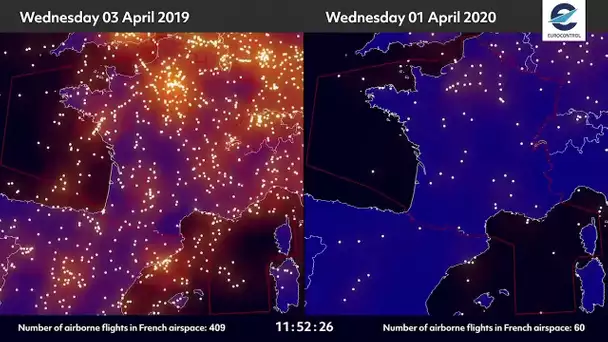 Avril 2019 vs 2020: cette animation montre la chute spectaculaire du trafic aérien en Europe