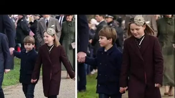 Le prince Louis tient gentiment la main d'une surprise royale lors de la promenade du jour de Noël