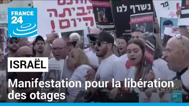 Tel-Aviv : des habitants du kibboutz Kfar Aza manifestent pour la libération des otages