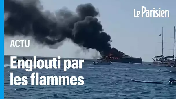 Le super-yacht Aria SF en flammes, au large de Formentera