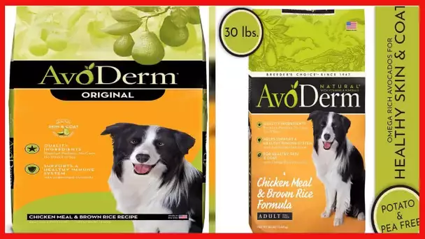 AvoDerm Natural Dry & Wet Dog Food, For Skin & Coat, Chicken & Rice Formula, 30 pounds