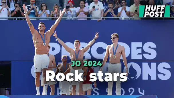 Léon Marchand et Florent Manaudou font le show (torse nu) au Parc des champions des JO de Paris 2024