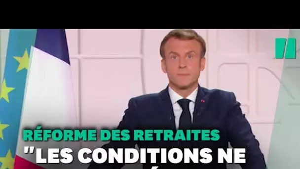 Dans son discours, Macron renvoie pour de bon la réforme des retraites à un deuxième mandat