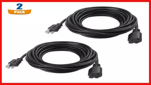 Cable Matters 2-Pack 16 AWG Heavy Duty Power Extension Cord 10 ft, UL Listed (Power Cord Extension