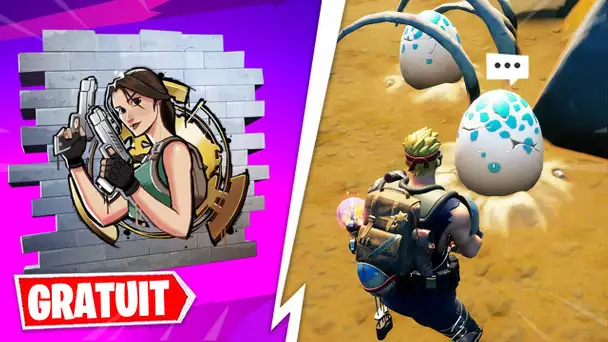 LES OEUFS DE DINOSAURES SE FISSURENT *ETAPE 2* + SPRAY LARA CROFT GRATUIT ! (FORTNITE NEWS)