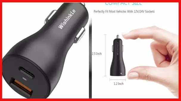 Wishinkle Car Charger Adapter, 36W Dual Ports & Fast Charge, 3.0 Cigarette Lighter Compatible for