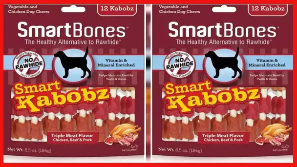 SmartBones Smart Kabobz, Treat Your Dog to a Rawhide-Free Chew Made With Real Chicken, Beef and Pork