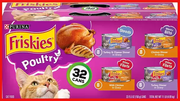 Purina Friskies Canned Wet Cat Food 32 Count Variety Packs - (32) 5.5 oz Cans