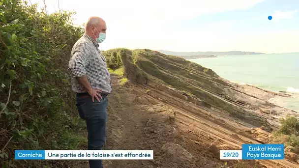 Corniche basque / Euskal erlaitza : un bout de falaise s'effondre